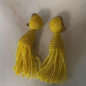 Oscar de la Renta Yellow Beaded Tassel Earrings